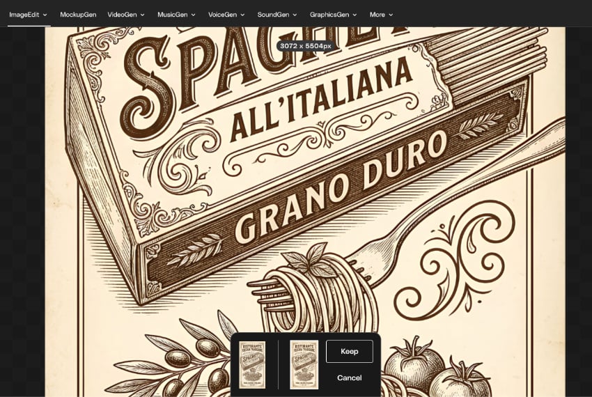 Upscale GraphicsGen AI graphic in ImageEdit